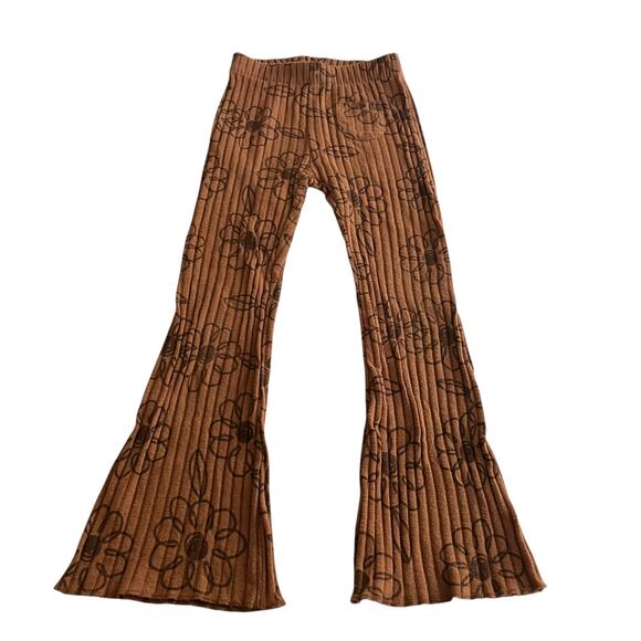Zara Girls Brown Floral Retro Ribbed Jersey Pull On Pants size 4-5 - Picture 1 of 4